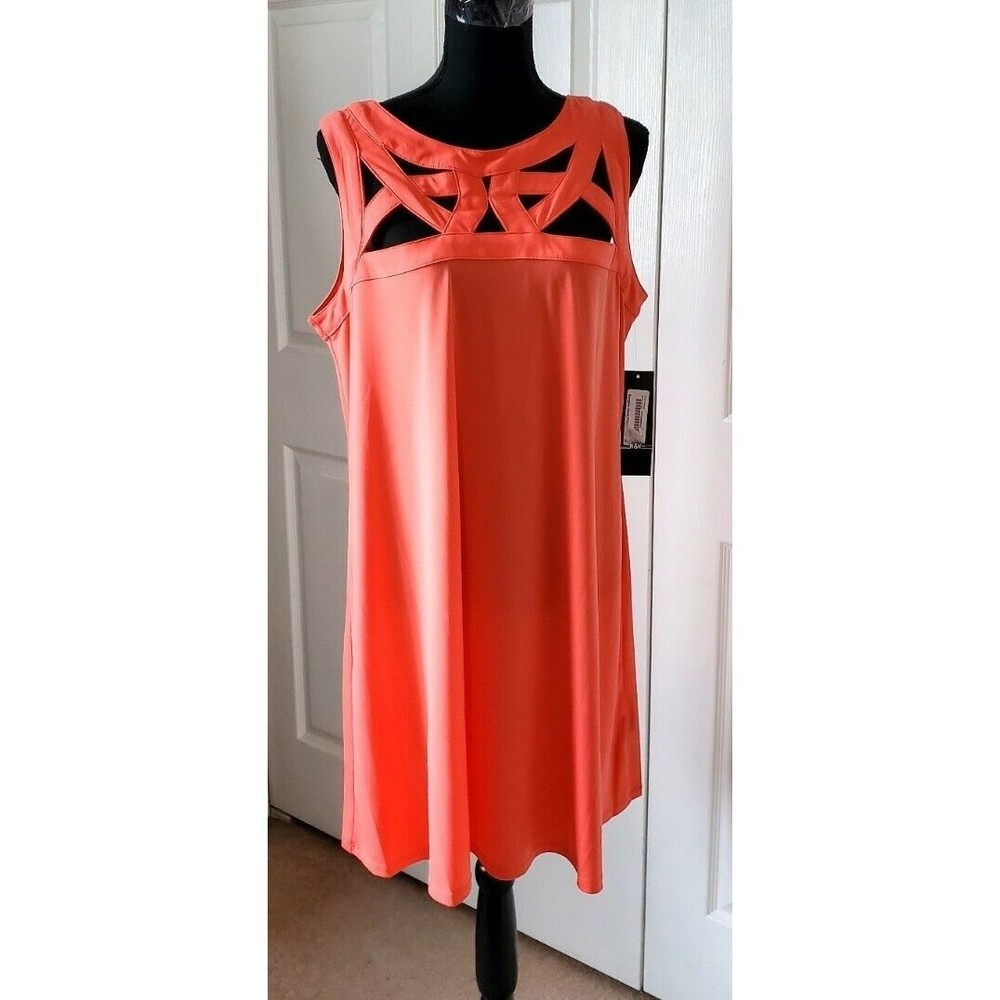 NWT Women's R&K Orange Sheath Summer Dress Pullover Stretch Sleeveless A-line XL